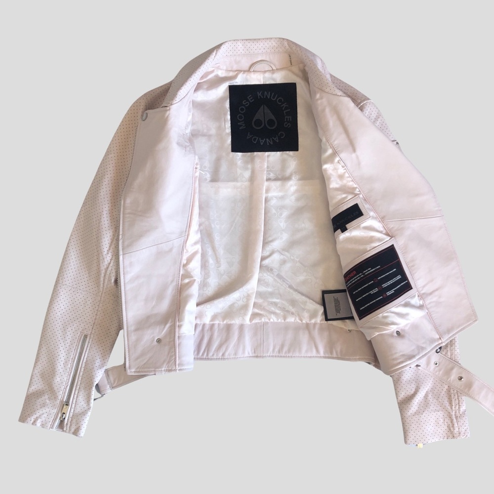 Moose  Knuckles Biker Jackets Lamb Leather Rose Water Size L - Picture 3 of 12